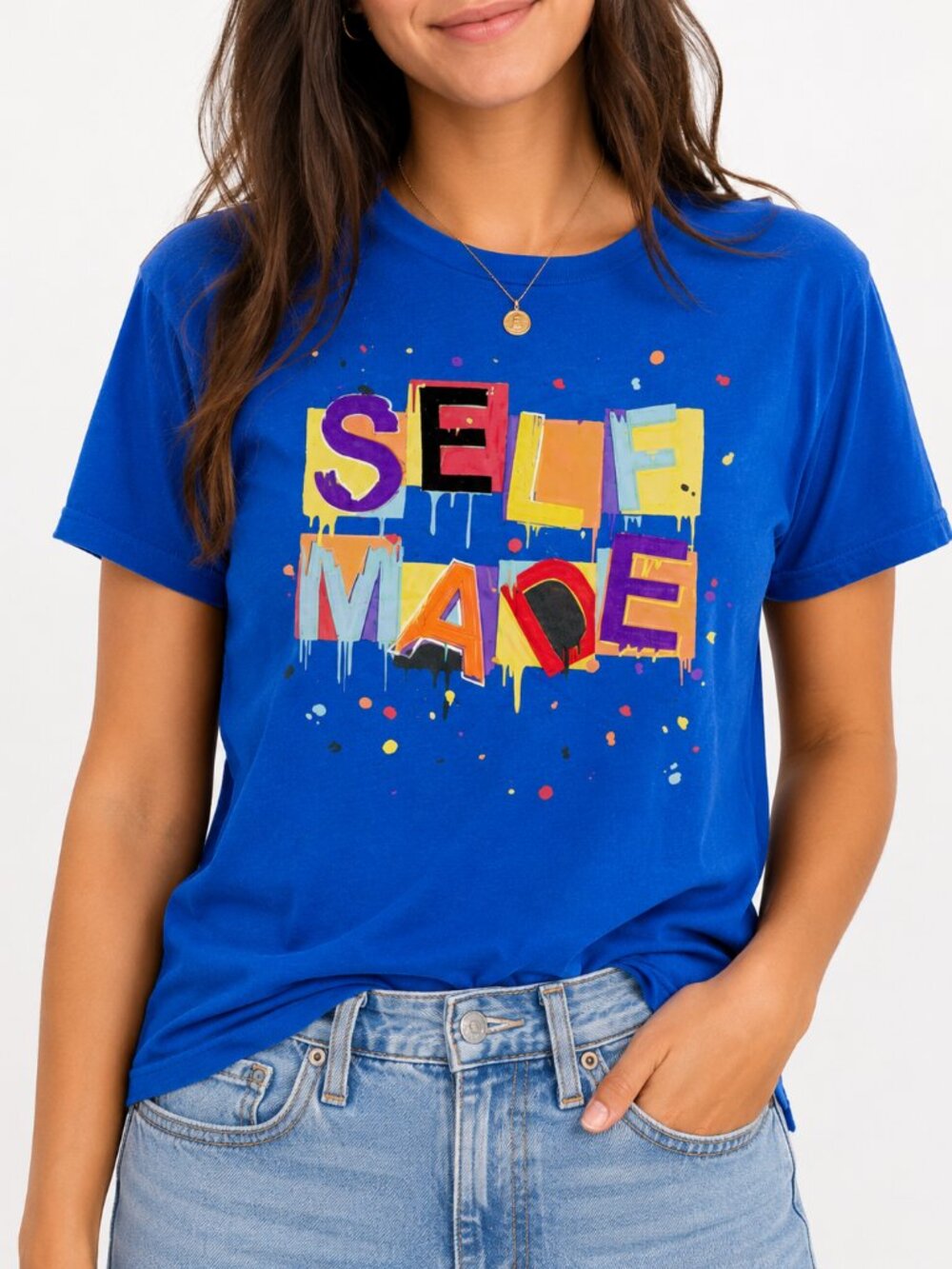 Evolution in Design Self Made Graphic T-Shirt Royal Blue Size Medium